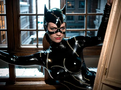 (masterpiece), (best quality), (solo, 1 girl), (epicreallife:1.0), (young woman), (european model), (catwoman latex bodysuit), (...