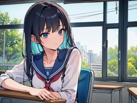 high school girl、in the classroom