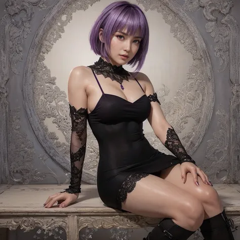 Ayane, purple hair, (best quality, ultra-detailed), (realistic:1.37), beautiful and detailed face, ultra-realistic texture, deli...