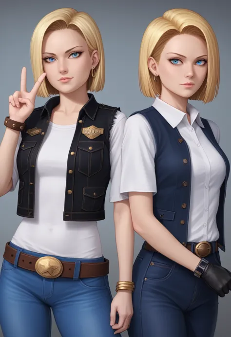 8k, real image, intricate details, ultra detailed,(photorealistic), Y18, 1 girl, Android 18, by rubio, Blue eyes, belt, Cowboys,...