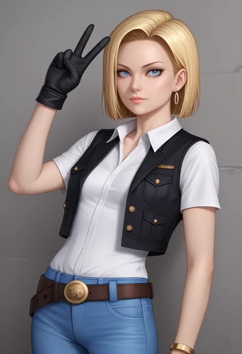 8k, real image, intricate details, ultra detailed,(photorealistic), Y18, 1 girl, Android 18, by rubio, Blue eyes, belt, Cowboys,...