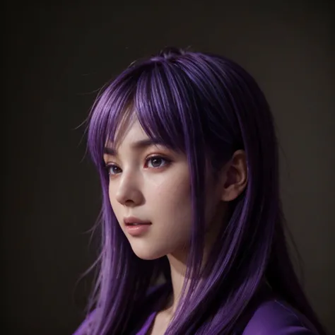 Ayane, purple hair, (best quality, ultra-detailed), (realistic:1.37), beautiful and detailed face, ultra-realistic texture, deli...