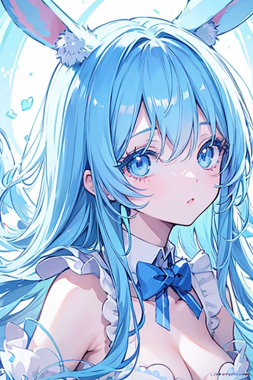 A cute anime girl, light blue rabbit, kawaii, masterpiece, 2D, detailed eyes, detailed lips, long eyelashes, detailed face, beautiful detailed portrait, ultra-detailed, , high quality, vibrant colors, soft lighting, whimsical, delicate, adorable, elegant, refined