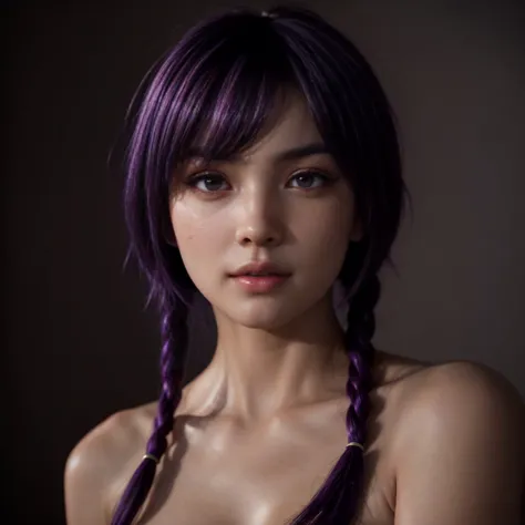 Ayane, purple hair, (best quality, ultra-detailed), (realistic:1.37), beautiful and detailed face, ultra-realistic texture, deli...