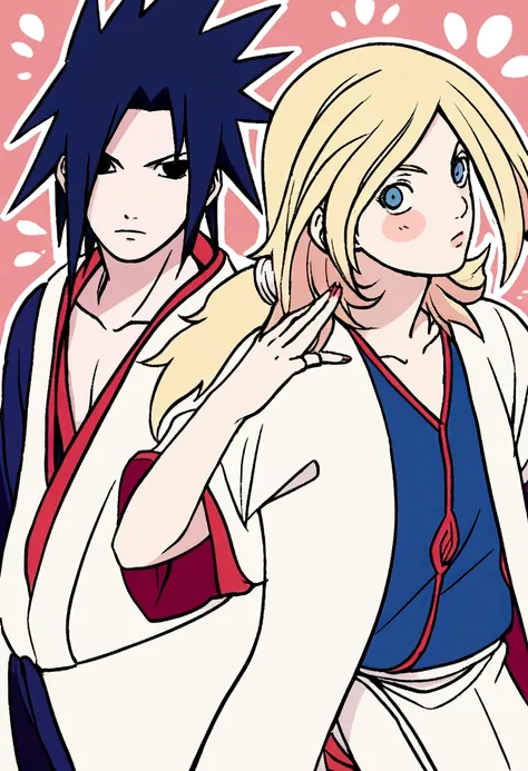 Naruto style illustration, Sakura Haruno and Sasuke Uchiha dressed like  gods - SeaArt AI