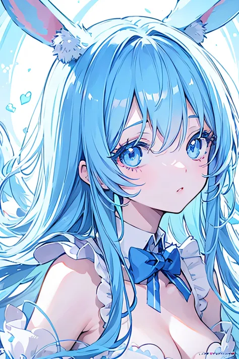 A cute anime girl, light blue rabbit, kawaii, masterpiece, 2D, detailed eyes, detailed lips, long eyelashes, detailed face, beau...