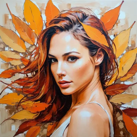 (abstract) sketch of autumn woman, oil on canvas,