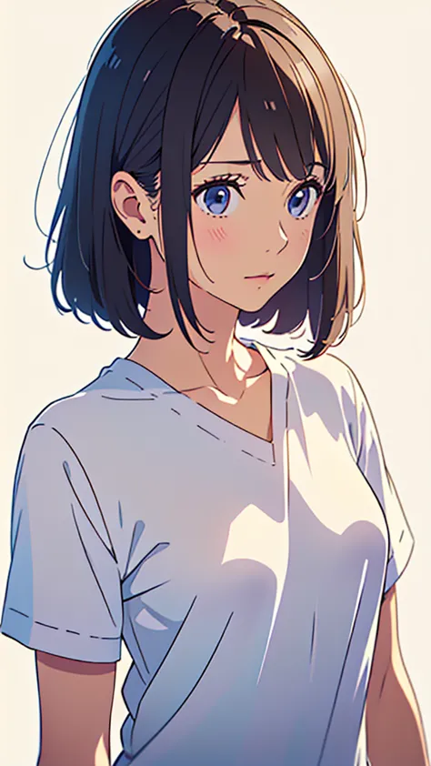 (masterpiece, best quality,:1.2), 1girl, (solo:1.3), upper body, white shirt, short sleeves, , (waifu, realistic, real life, exc...