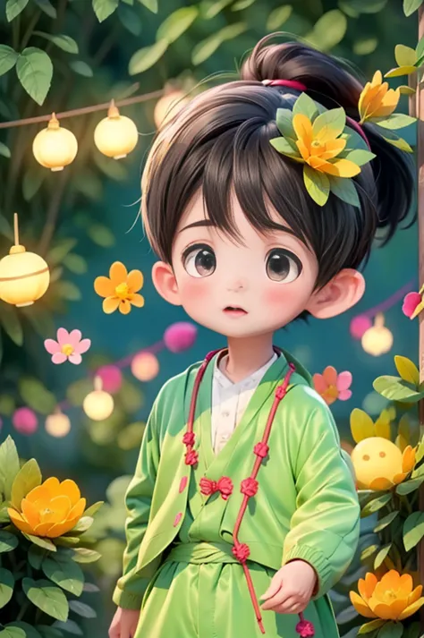 (masterpiece:1.2),best quality,pixiv,chinese style,hair ornament,solo,jewelry,black hair,long hair,boy in a bamboo forest, long ...