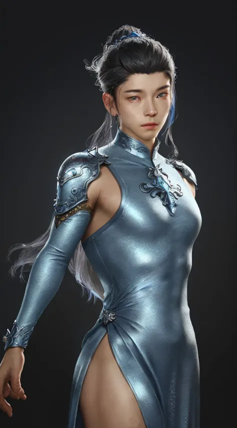 a close up of a young man in a silver and blue dress, chengwei pan on artstation, by yang j, detailed fantasy art, stunning char...