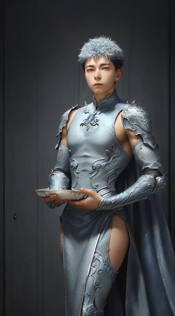 a close up of a young man in a silver and blue dress, chengwei pan on artstation, by Yang J, detailed fantasy art, stunning character art, fanart best artstation, epic exquisite character art, beautiful armor, extremely detailed artgerm, detailed digital anime art, artgerm on artstation pixiv, armoured man 