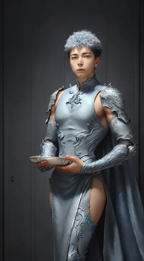 a close up of a young man in a silver and blue dress, chengwei pan on artstation, by Yang J, detailed fantasy art, stunning char...