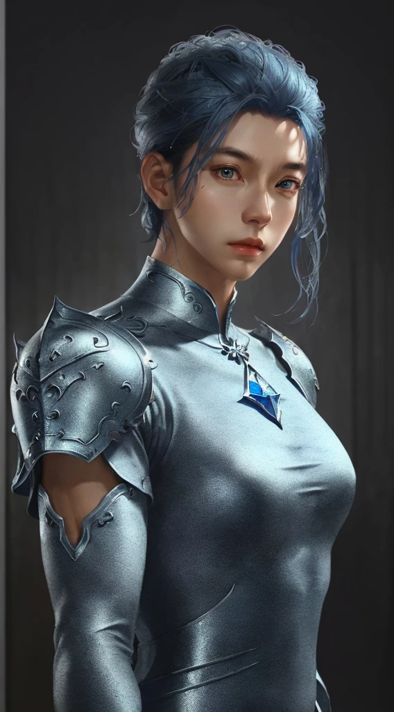 un primer plano de un joven con un vestido plateado y azul, sartén chengwei en artstation, by Yang J, arte de fantasía detallado, impresionante arte de personajes, fanart mejor estación de arte, Arte de personajes exquisito y épico., hermosa armadura, germen artístico extremadamente detallado, arte de anime digital detallado, artgerm en artstation pixiv, hombre armado 