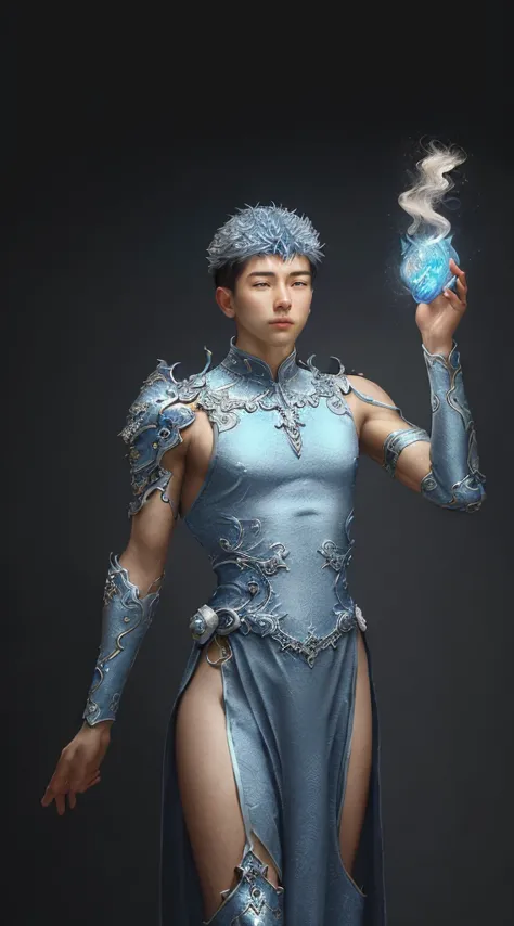 a close up of a young man in a silver and blue dress, chengwei pan on artstation, by yang j, detailed fantasy art, stunning char...