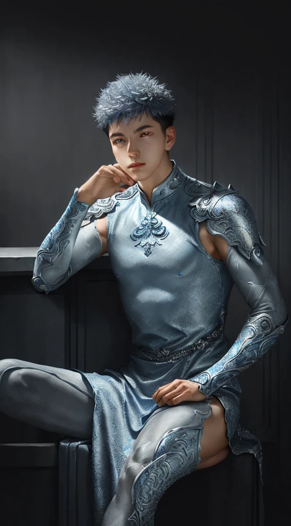 a close up of a young man in a silver and blue dress, chengwei pan on artstation, by Yang J, detailed fantasy art, stunning character art, fanart best artstation, epic exquisite character art, beautiful armor, extremely detailed artgerm, detailed digital anime art, artgerm on artstation pixiv, armoured man 