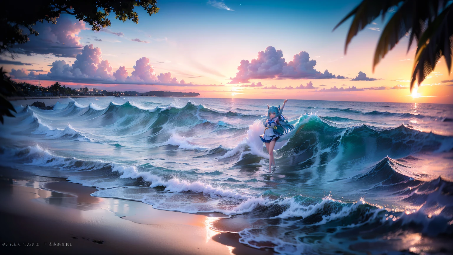 Bajo el cielo azul de mediados de verano、El claro mar verde esmeralda se extiende ante ti.。Las olas blancas lavan suavemente la orilla、Una niña pequeña nada felizmente entre las olas.。Su cabello brilla dorado a la luz del solparkles cada vez que se balancea con las olas.。La risa de una niña pequeña、Él echoes on the sea breeze.。

La niña sostenía felizmente sus manos sobre el agua.、Él&#39;hace pequeñas salpicaduras。Gotas de agua que reflejan la luz del sol、Brilla como un pequeño diamante。Sus ojos están llenos de alegría、Esos ojos claros están llenos de un espíritu de aventura.。Peces tropicales coloridos nadan alrededor、Él dances gracefully to the movements of a small girl.。

En el fondo hay una playa de arena blanca.、Palmeras con hojas verdes ondeando en el viento。Algunas pequeñas islas en la distancia々Puedo ver、La isla permanece en silencio entre el cielo azul y el mar.。cerca de la chica、Flotan flotadores y pelotas de playa rojas y azules、Él makes her even more fun。

Esta hermosa escena de verano、El silencio como si el tiempo se hubiera detenido、La foto está llena de momentos vívidos entrelazados por la sonrisa inocente de una .。El olor del mar y el sonido de las olas juegan en el fondo.、Este momento pasado con la naturaleza、Él will be deeply engraved in the girl&#39;s corazón.。