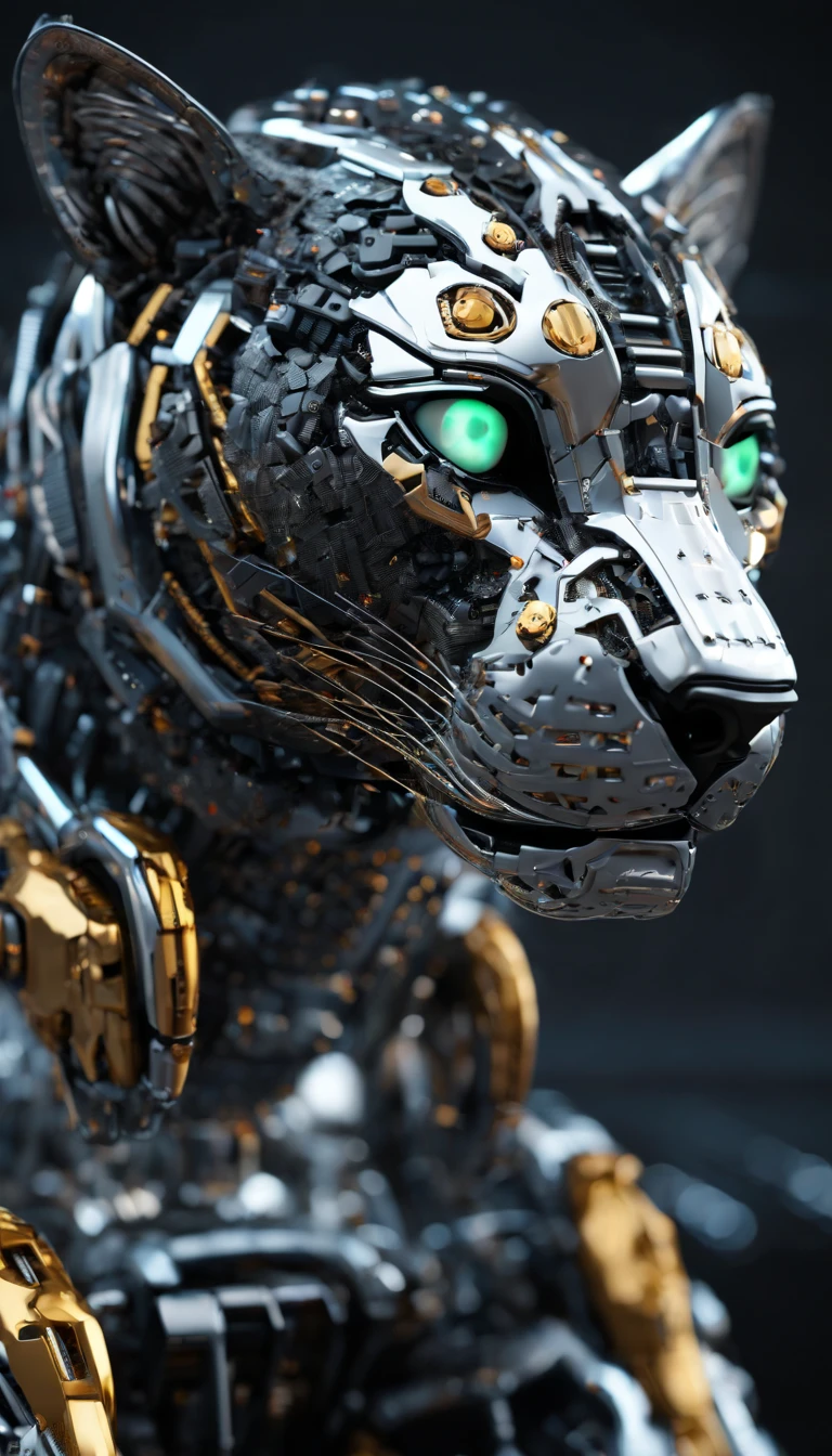 cyberpunk cheetah robot, robotic feline, mechanical cheetah, chrome fur, glowing cybernetic eyes, futuristic predator, advanced AI-powered cheetah, sleek and powerful mechanical cat, intricate cybernetic mechanisms, hyper-realistic cheetah face, highly detailed robotic cheetah, photorealistic cyberpunk cheetah, cinematic lighting, dramatic shadows, sci-fi atmosphere, moody color palette, (best quality,4k,8k,highres,masterpiece:1.2),ultra-detailed,(realistic,photorealistic,photo-realistic:1.37)