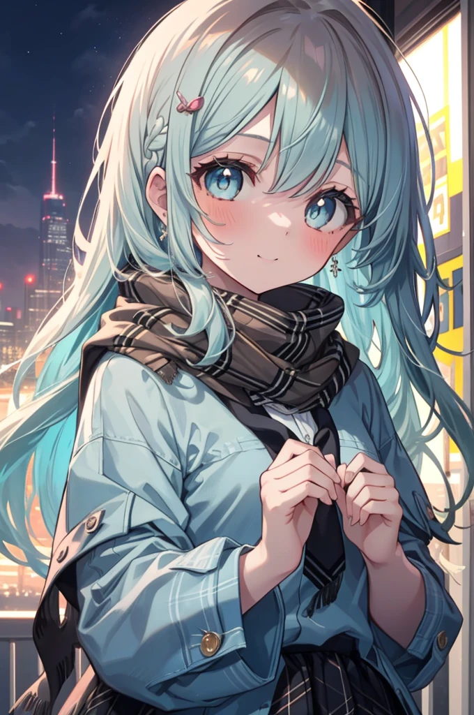 School zonemasterpiece, best quality, extremely detailed, (illustration, official art:1.1), 1 girl ,(((( light blue long hair)))), ,(((( light blue long hair)))),light blue hair, , long hair ((blush)) , cute face, big eyes, masterpiece, best quality,(((((a very delicate and beautiful girl))))),Amazing,beautiful detailed eyes,blunt bangs((((little delicate girl)))),tareme(true beautiful:1.2), sense of depth,dynamic angle,,,, affectionate smile, (true beautiful:1.2),,(tiny 1girl model:1.2),)(flat chest), 1girl, (​masterpiece),(top-quality:1.2),1girl in,(masuter piece:1.3),exquisitedetails, Highest quality 8K resolution, Ultra-detailed, illustration, Vibrant colors, Soft tones, With warm and gentle lighting,(Beautiful brown plaid scarf:1.3),(Preet Pink Ruffled Ribbon Dress,)  early evening,Big sunset,(Glowing hair),(Dark blue eyes:1.3),White skin, hair clips,Overflowing soft and gentle feelings,(The promenade is full of flowers),The sun's rays illuminate joy and pure love, Warm golden glow,The atmosphere is full of happiness and laughter, As if celebrating love,Sticking to ultra-detailed depictions and vivid colors. In a style that blends romanticism and realism、You can feel the depth of love,color palettes,Create an ethereal atmosphere like a dream,and the lighting is soft and diffused, Shine a gentle light on your face,The artwork is a masterpiece,,Winter clothes、School zone