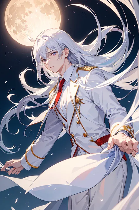 ((best quality)), ((masterpiece)), (detailed), high resolution, a young man who wear white coat with white pants, underneath his...