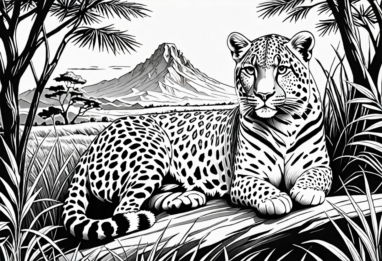 Sur une feuille de papier légèrement pliée, Zeichnen Sie eine atemberaubende und atemberaubende 4D-Figur im UHD-Tintenstil eines prächtigen majestätischen Geparden, betrachten intensiv, Savannendekorationen