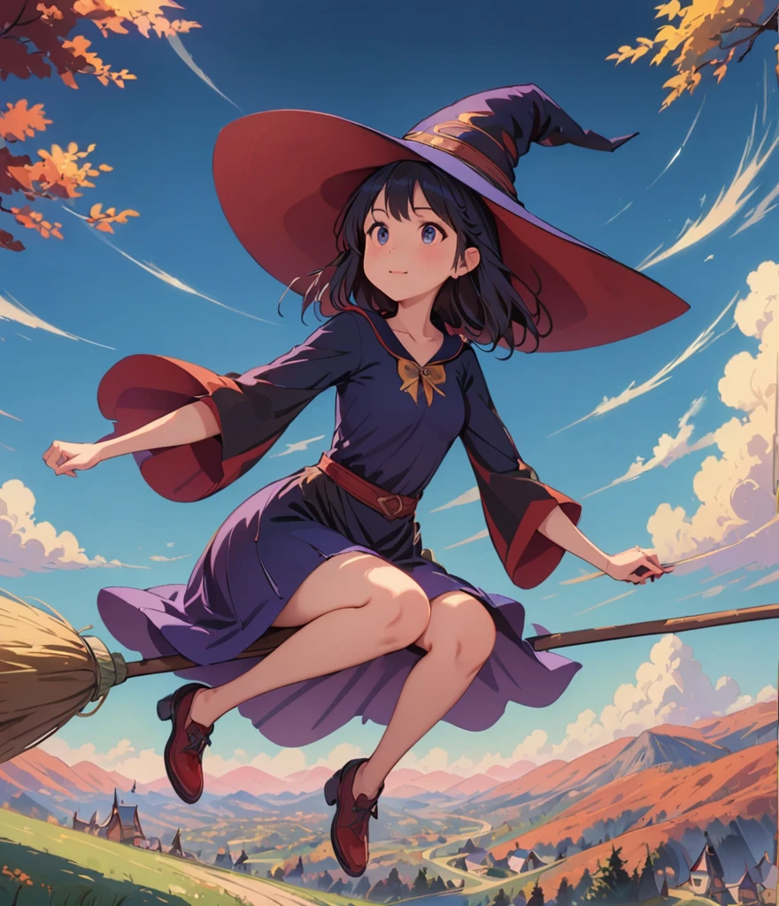 1 Girl,Kiki,witchの宅急便,Perfect Face,cute, ((((flying witch))),((Ride a broom)),broom fLight,Straddling the broom,Anatomically correct,(masterpiece, Highest quality:1.2),masterpiece,Highest quality,最高masterpiece,8K,,Wind,Fantasy,,wonderful,, mysterious, charm, Whimsical, Playful, Adventurous, free, wonder, imagine, decide, skill, speed, Movement, energy, realism, Naturalistic, Figurative, Represent, beauty, Fantasy culture, myth, fairy tale, Folklore, Legend, witch, Wizard, Magical creatures, Fantasy worlds, composition, scale, Zenikichi, Midpoint, background, perspective, Light, color, texture, become close, beauty, wonder.