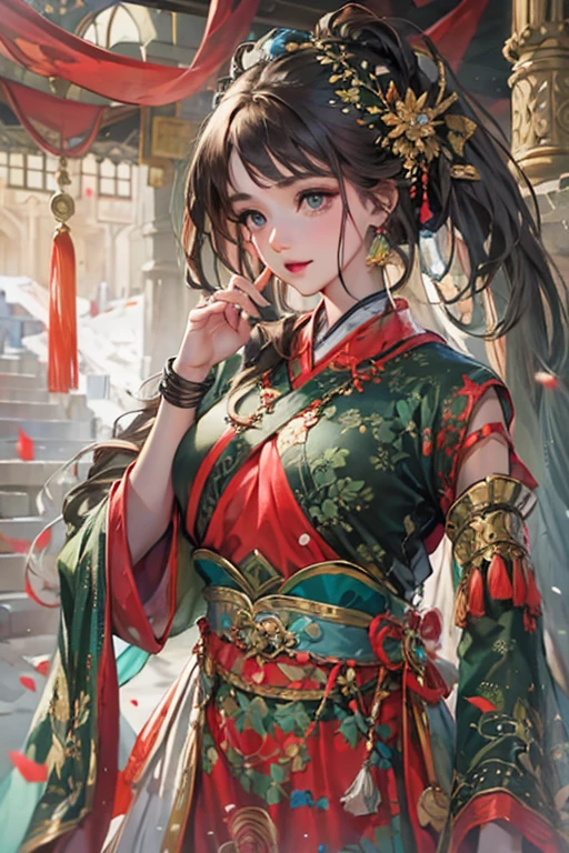 (masterpiece:1.2, best quality), (very detailed face, Real picture, realistic skin, realistic body, intricate details), alone, 1milf, Hanfu, Chinese armor,full body