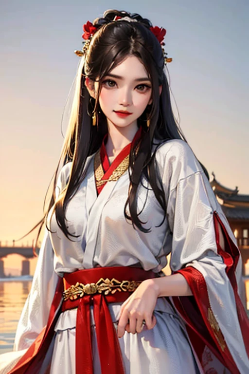 (masterpiece:1.2, best quality), (very detailed face, Real picture, realistic skin, realistic body, intricate details), alone, 1milf, Hanfu, Chinese armor,full body