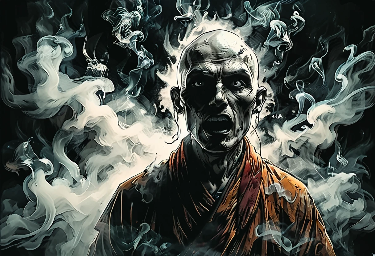 Nahaufnahme Portrait viele Geister der buddhistischen Mönche, ohne Gesichter, Schatten, Nacht, Dschungel, Rauch, Nebel, geöffneter Mund, (bald),

 
Grafikstil von Romancomics,  2d, 8k, Hyperrealismus, Meisterwerk, Hohe Auflösung, beste Qualität, ultra-detailliert, super realistisch, Hyperrealistische Kunst, gute Qualität, ultrahohe Auflösung, höchste Detailliertheit, viele Details, extrem hochauflösende Details, unglaublich lebensecht, bunt, weiches filmisches Licht,