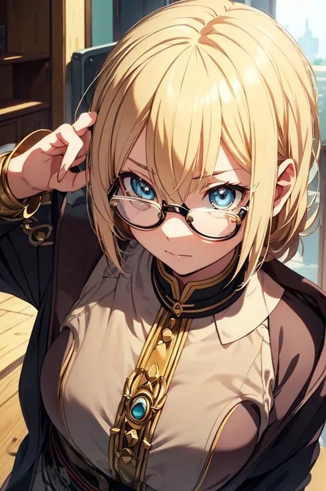 Blonde, Round Glasses, cool, (Gear Accessories), anime, beautiful, masterpiece, Highest quality, (1maleの子:1.5), (Shining Eyes:1....