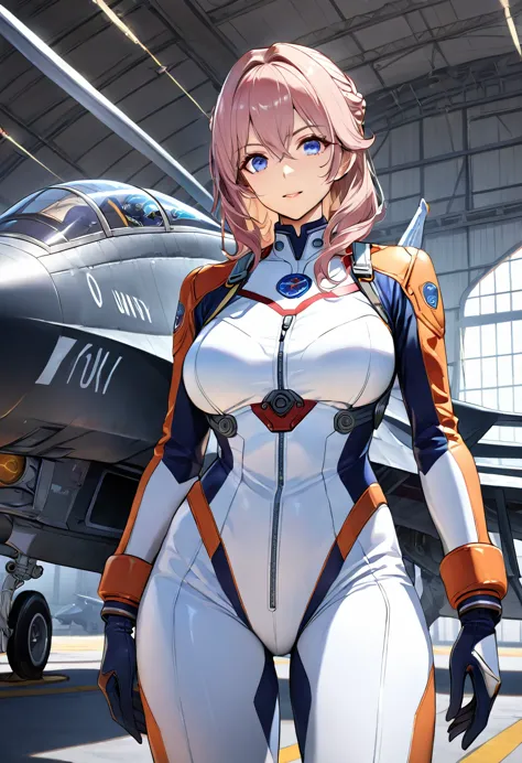 (((master piece Highest quality Unity 16k))), (((tight pilot suit))),1 woman, detailed eyes, (veteran female pilot), dignified e...