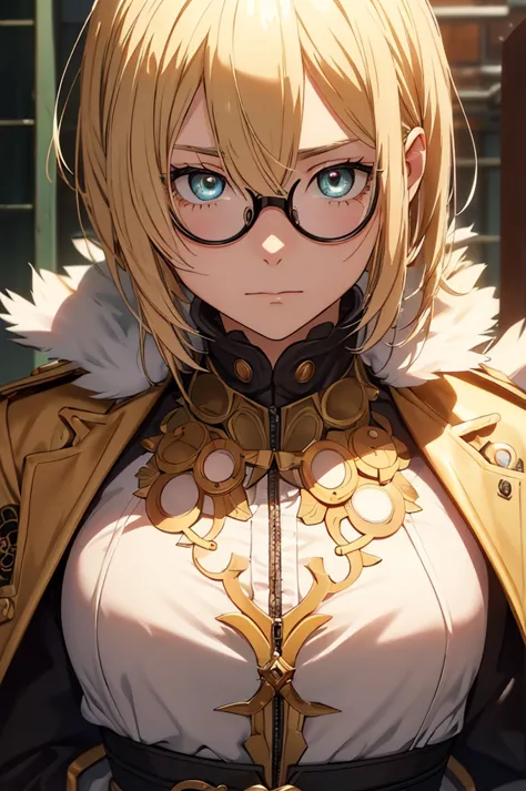 Blonde, Round Glasses, cool, (Gear Accessories), anime, beautiful, masterpiece, Highest quality, (1male性:1.5), (Shining Eyes:1.3...