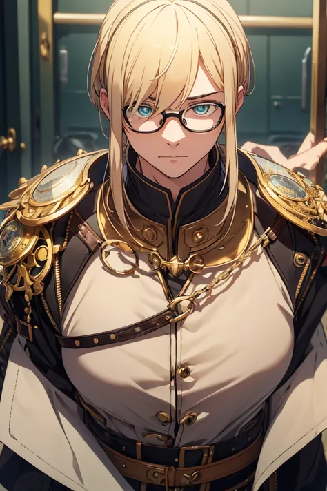 Blonde, Round Glasses, cool, (Gear Accessories), anime, beautiful, masterpiece, Highest quality, (1male性:1.5), (Shining Eyes:1.3...