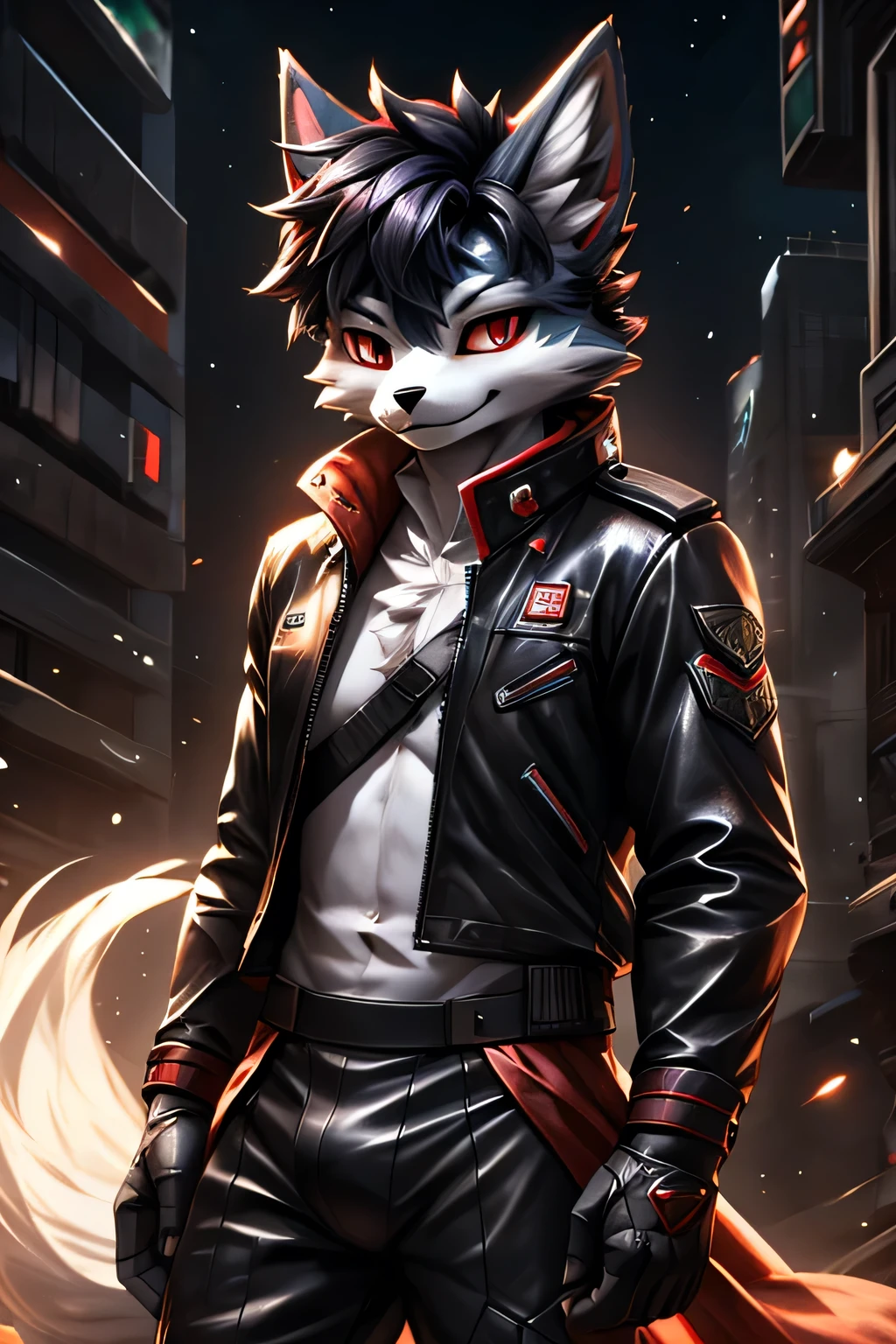 Rystal, Star Fox, Male,Dark emerald hair， (detailed), fluffy, Solo, Meticulous and realistic, delicate eyes(( Black and red eyes)), stand   ，leather jacket，Ghost Warrior，Tactical pants
, HD 4k Star Fox, Rystal, Star Fox, Male,Dark emerald hair， (detailed), fluffy, Solo, Meticulous and realistic, delicate eyes(( Black and red eyes)),，He wears a pair of small white briefs， stand，Flirting，Crotch bulge，Sexual desire Wai，Small round face