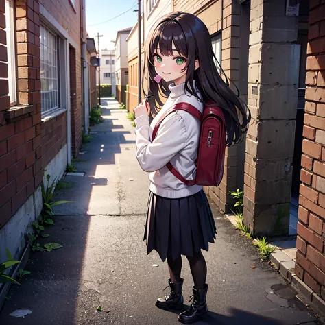 ((Highest quality)), ((masterpiece)), (detailed), Perfect Face, Cute Anime Girl, Long wavy brown hair, she is Are standing Outdo...