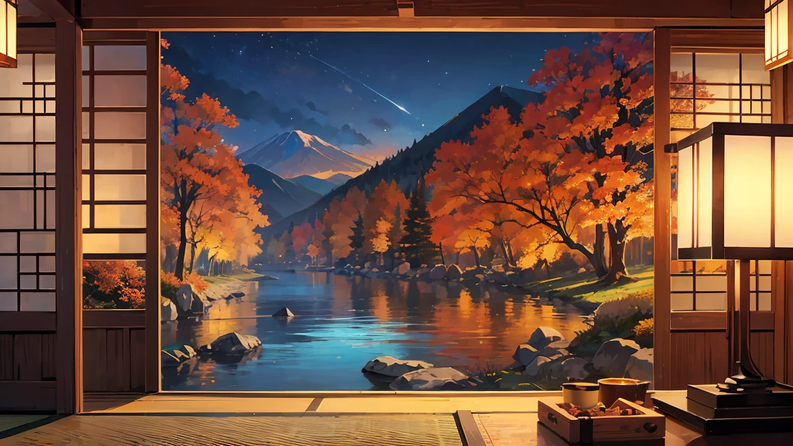 Autumn evening、Japanese style、Japanese Landscape、Transparency、Emotional、Fantasy、Every detail