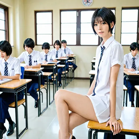 short hair slim aoi shirosaki naked in school