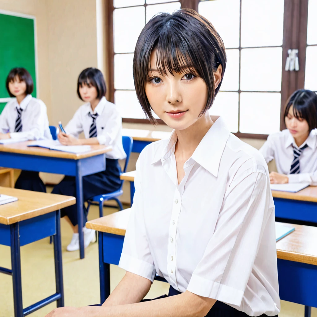 Short hair slim aoi shirosaki naked in school