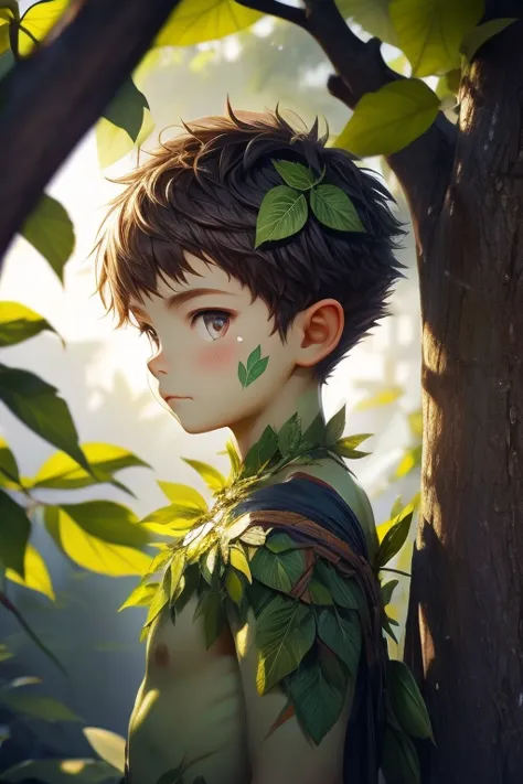 leaf-man, fairy, cute, detailed skin, masterpiece,