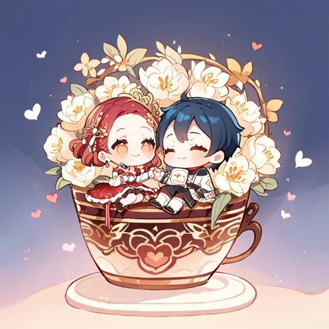 2 chibis couple, loving, lovers