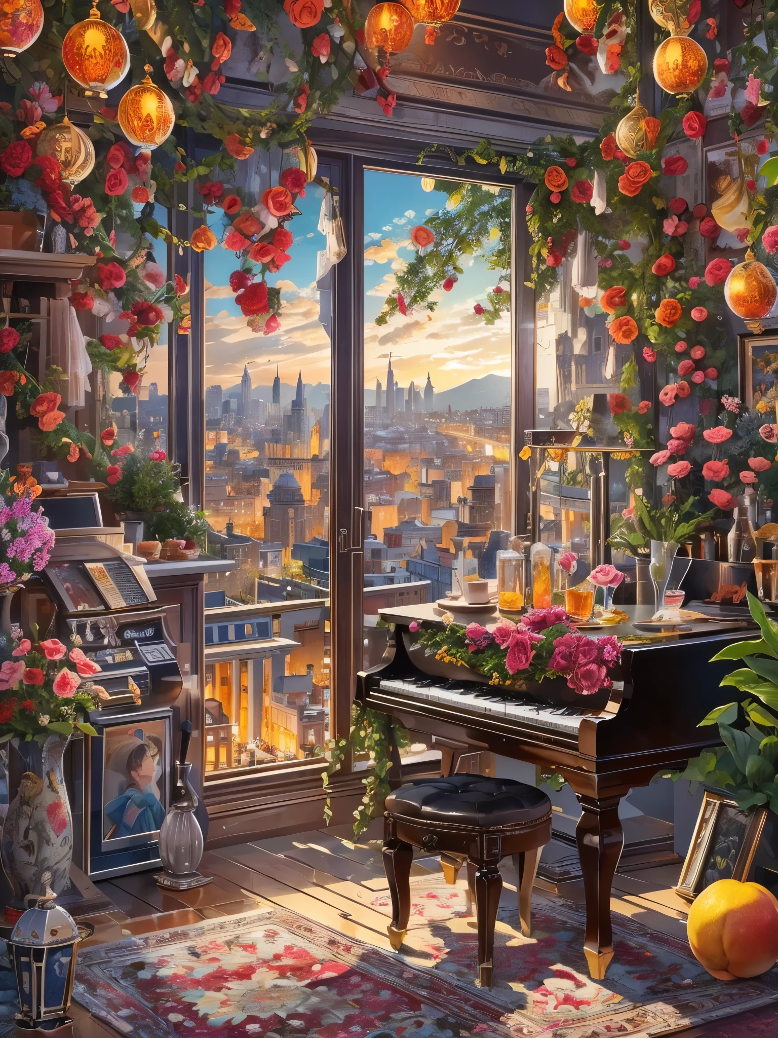((Highest quality)),(Ultra-high resolution),(Very detailed),(Detailed Description),((The best CG)),(A masterpiece),Ultra-detailed art,Amazing painting art,(Art with precise detail:1.5), Sparkling:1.3, fruits:1.1, glass,Cocktail, mirror:1.6