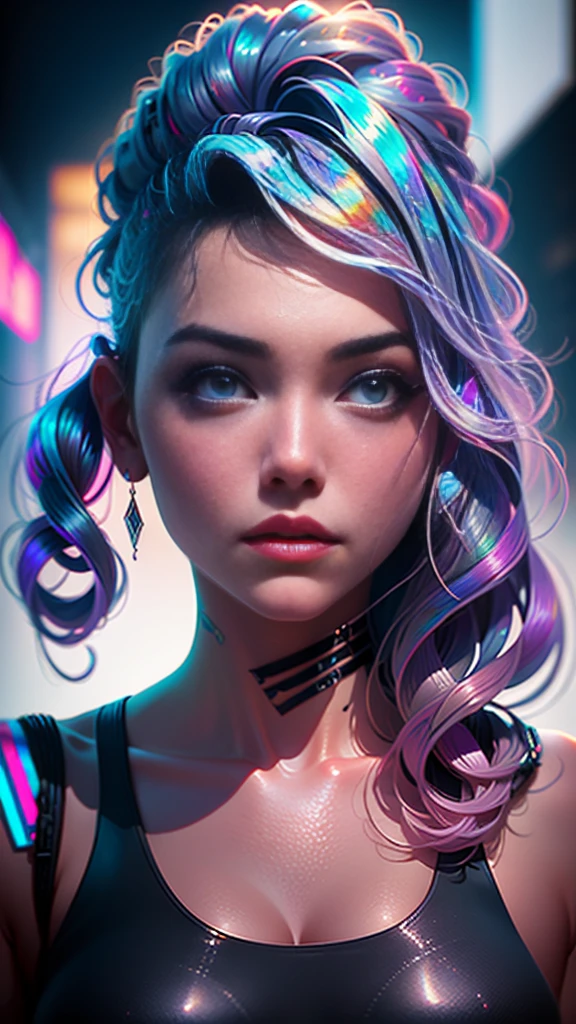 a close up of a woman with tattoos on her chest, hyper-realistic cyberpunk style, cyberpunk style ， hyperrealistic, dreamy cyberpunk girl, hyperrealistic fantasy art, realistic digital art 4k, realistic digital art 4 k, cyberpunk art style, beautiful cyberpunk girl face, alena aenami and artgerm, hyper realistic anime, ross tran 8 k