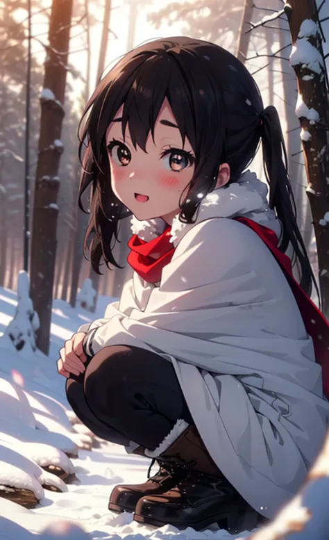 is, azusa nakano, black hair, (brown eyes:1.5), long hair, ,twin tails,smile,smile,blush,white breath,
open your mouth,snow,grou...