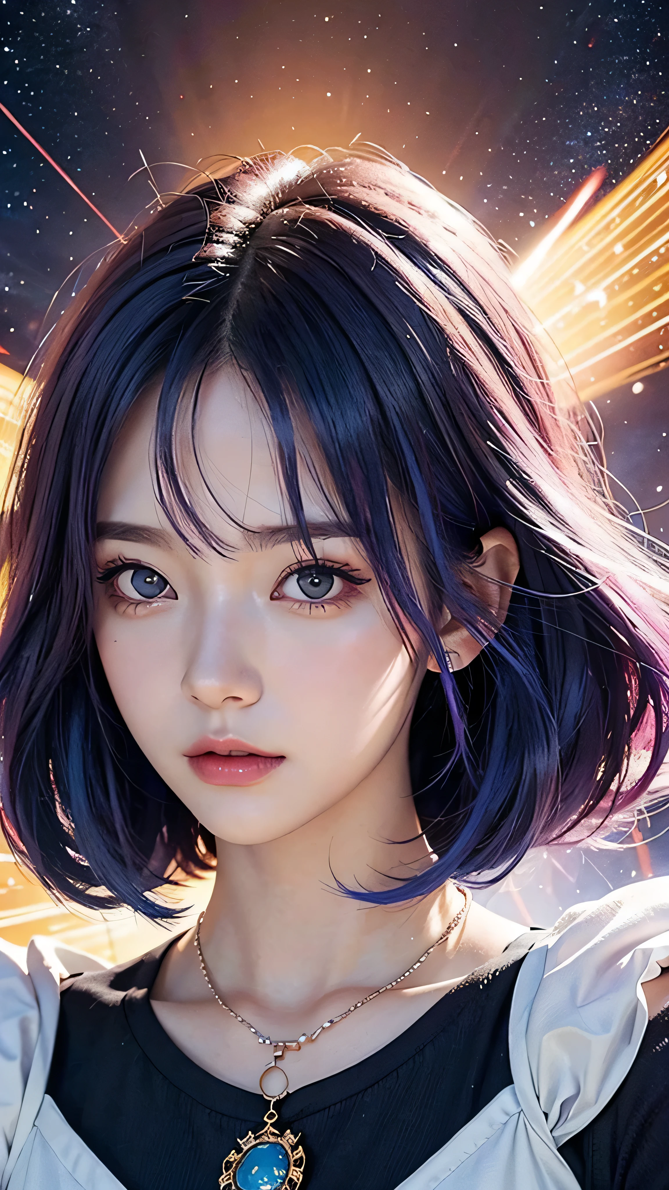 Close-up portrait:Stunning anime girl with space colored hair and necklace (up_portraitClose price:1.3)Enchanting anime girl with vibrant space-colored hair、Rossdraws&#39; soft vitality(Rossdraws_soft_vitality:1.5)、Govezスタイルのアートワーク(Govez_style:1.3)、Fantasy art style(fantasy_art_style:1.4)、Colorful digital fantasy art(Digital_fantasy_art:1.4)、Stunning and beautiful anime style(beautiful_アニメ_style:1.5)、