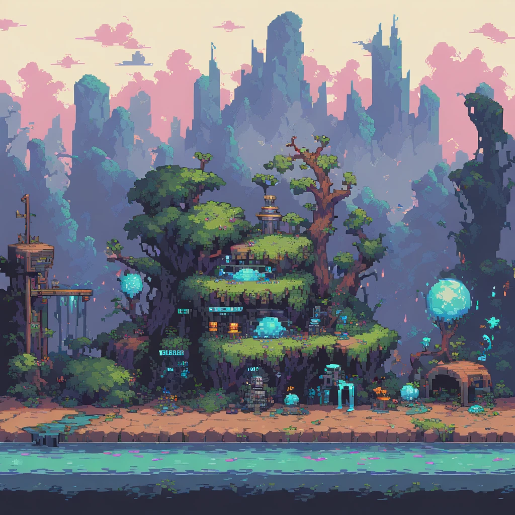 Pixel art, défilement latéral, Pixel art, futuriste, décor gelé cyberpunk