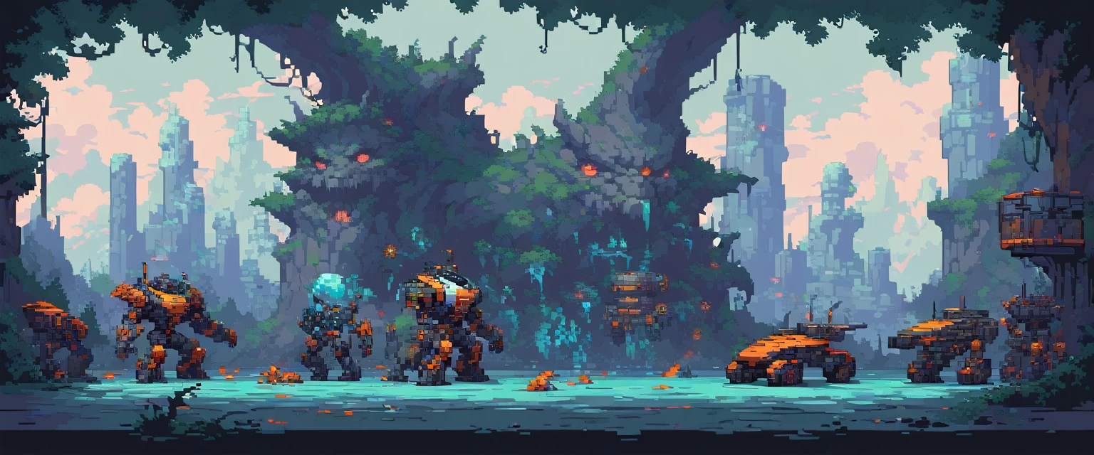 Hintergrund, Ultra-Qualität, Maschinen, Roboter und Stahl, arte de pixel, Seitenscroller, pixel art, futuristisch, cyberpunk frozen setting