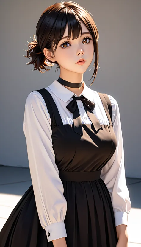 (（（perfect body,white and tender skin,（（（black dress, pinafore dress, sleeveless dress, white shirt, black ribbon, neck ribbon, ...