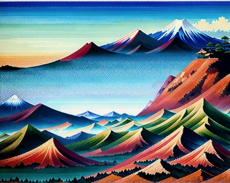 best quality,masterpiece,highly detailed,ultra-detailed, katsushikahokusai, èé£¾ åæ,mountainous horizon, scenery, no human...
