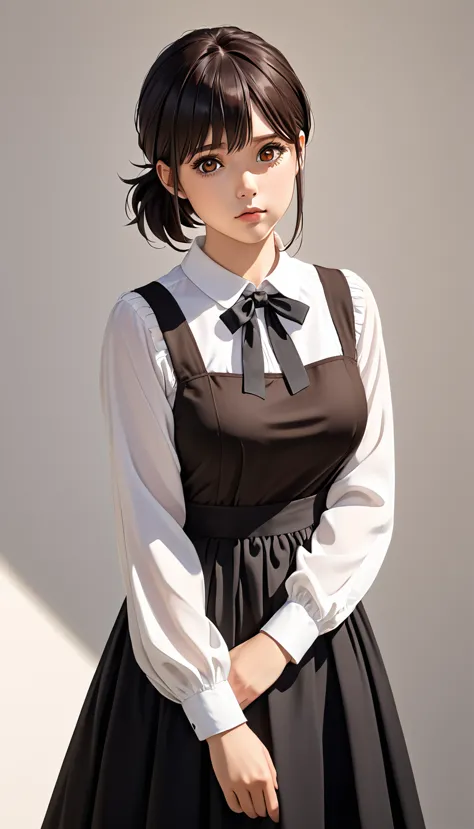 (（（perfect body,white and tender skin,（（（black dress, pinafore dress, sleeveless dress, white shirt, black ribbon, neck ribbon, ...