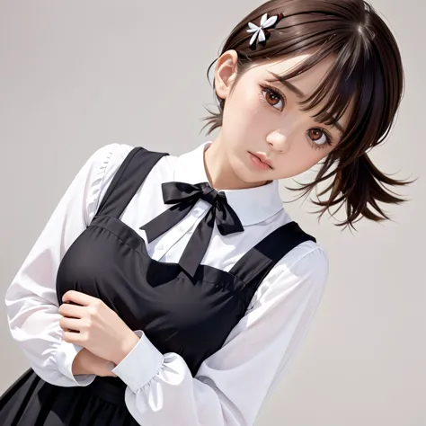 (（（perfect body,white and tender skin,（（（black dress, pinafore dress, sleeveless dress, white shirt, black ribbon, neck ribbon, ...