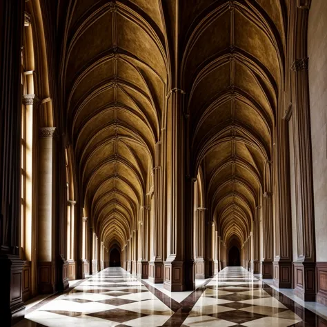 royal palace corridor, dim, gothic, photorealistic, masterpiece, award winning photography